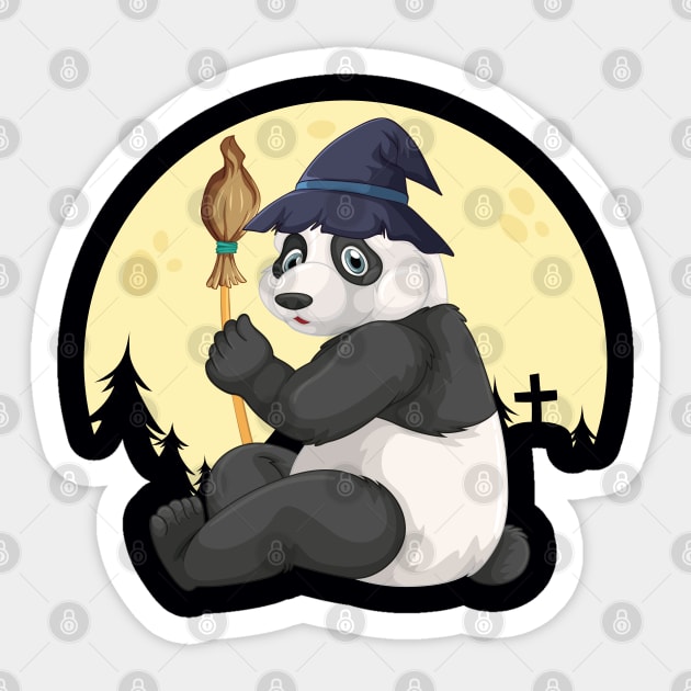 Cute Panda Wearing A Witch Hat Witch Broomstick Panda Lover Sticker by FamiLane